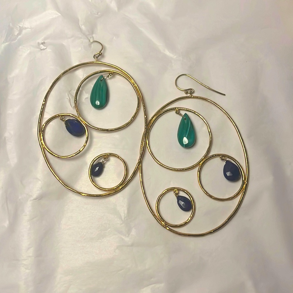 Archive Alexis Bittar XL 14K gold plated circle earrings w/ semiprecious stones